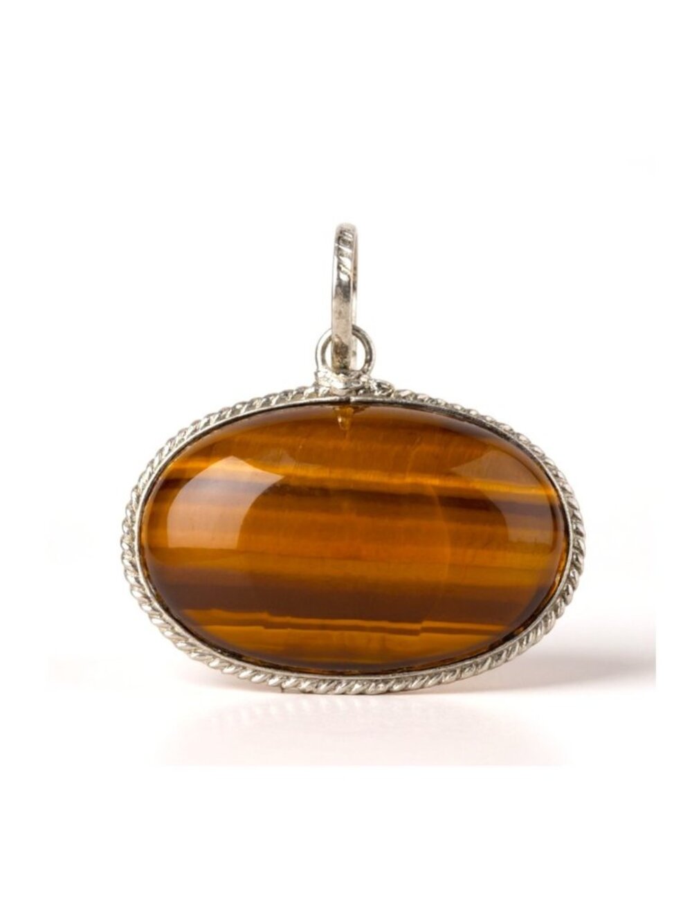 Large Tiger’s Eye Pendant East West Cabochon Vintage Silver Artisan